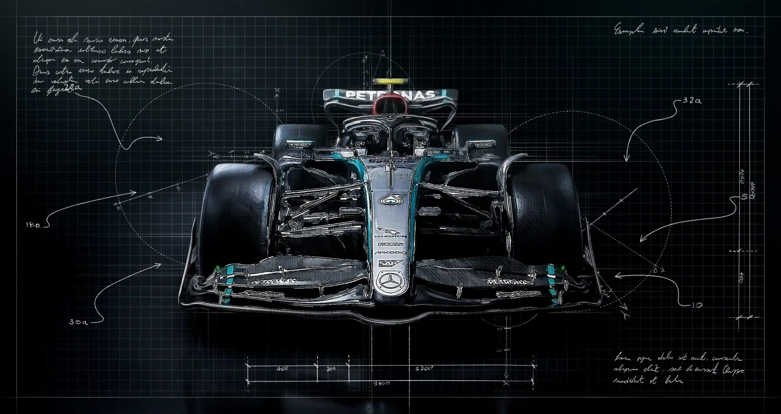 Voici quelques informations sur la Mercedes de 2025, la W16 W2 - LH W15 Blueprint